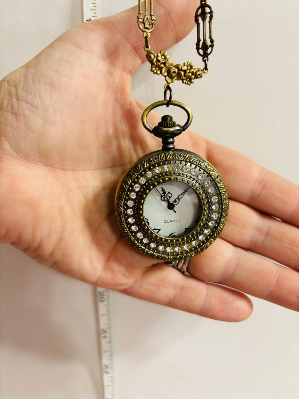 18” Antique-Style Bronze Pocket Pendant Necklace with Dial